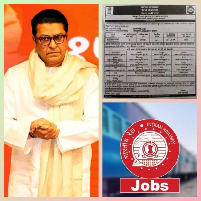 राज ठाकरे यांचे मनसैनिकांना मराठी तरुणांसाठी निर्देश आणि आव्हान , भारतीय रेल्वे मंत्रालयाची जाहिरात, लोको पायलटच्या ५६९६ जागा..