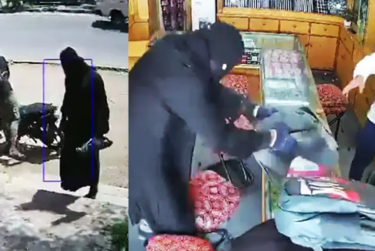 “कॅमेऱ्यावर, बुरखा घातलेला माणूस हैदराबादच्या दागिन्यांच्या दुकानात चोरी करतो, मालकावर वार करतो”