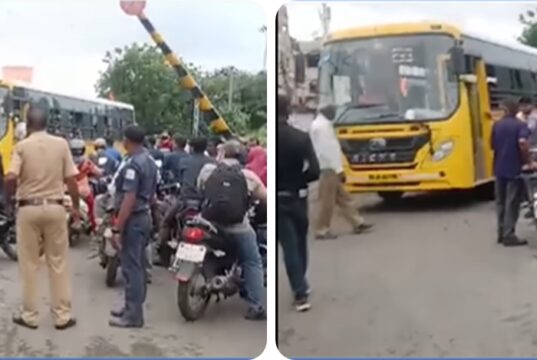 “चमत्काराने वाचले ४० विद्यार्थी: महाराष्ट्रातील रेल्वे फाटकावर अडकलेल्या शाळेच्या बसला वेगवान ट्रेनची धडक टळली”