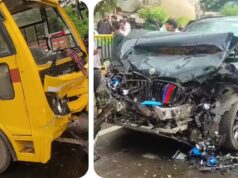 चिंचवड येथील ऑटो क्लस्टरमध्ये पोदार इंटरनॅशनल स्कूल बस आणि BMW कारची धडक.