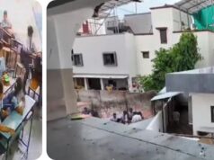 वडोदऱ्यात शाळेतील भिंत कोसळली: जेवणाच्या सुटीत विद्यार्थ्यांनी घेतली धाव, एक विद्यार्थी जखमी