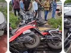 हेडलाइन: रावेत बीआरटीएस मार्गावरील दुचाकींच्या ओळीला उलटणाऱ्या कारची जोरदार धडक, कोणतीही जखमी नाही