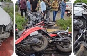 हेडलाइन: रावेत बीआरटीएस मार्गावरील दुचाकींच्या ओळीला उलटणाऱ्या कारची जोरदार धडक, कोणतीही जखमी नाही