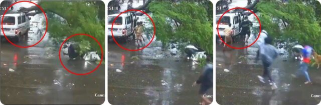 पुण्यात जोरदार पावसामुळे वडगाव शेरी येथे शाळेच्या व्हॅन आणि मोटरसायकलस्वारावर झाड कोसळले, सुदैवाने कोणीही जखमी नाही, फक्त शाळेची व्हॅन नुकसानी झाली