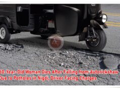 निगडीमध्ये खड्ड्यांमुळे रिक्षातून पडून ५० वर्षीय महिलेचा मृत्यू, रिक्षाचालकावर गुन्हा दाखल.