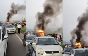 पुणे-बंगळूर महामार्गावर भीषण अपघात: दुचाकी आणि एस.टी. बसला आग, दुचाकीस्वाराचा होरपळून मृत्यू.