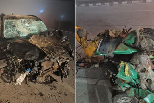 उत्तर प्रदेशातील भीषण अपघात: SUV च्या चुकीच्या ओव्हरटेकमुळे सहा कुटुंबीय आणि ऑटोरिक्षा चालकाचा मृत्यू.