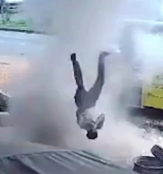 पंक्चर काढताना टायर फुटला, मेकॅनिक हवेत उडून खाली पडला